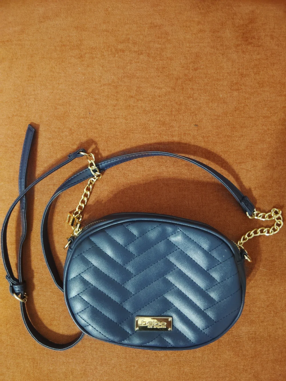 Bebe Sophia Quilted Canteen Navy Crossbody with Gold Hardware!